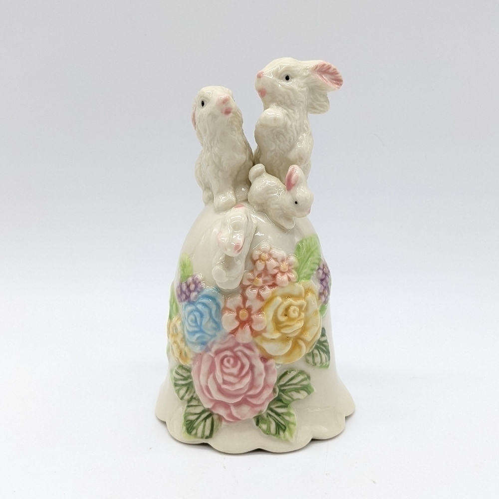 Vintage colorful porcelain floral rabbit bell
